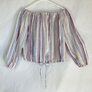 GAP Red Yellow Blue Striped Cool Linen Blend Off-the-Shoulder Boho Crop Top XS